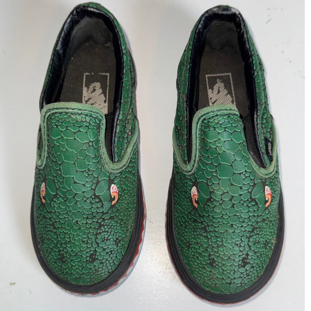 Vans Kids Classic Slip On Poison Reptile Snake Green Shoe Toddler 9 Scales Boys - Picture 2 of 7